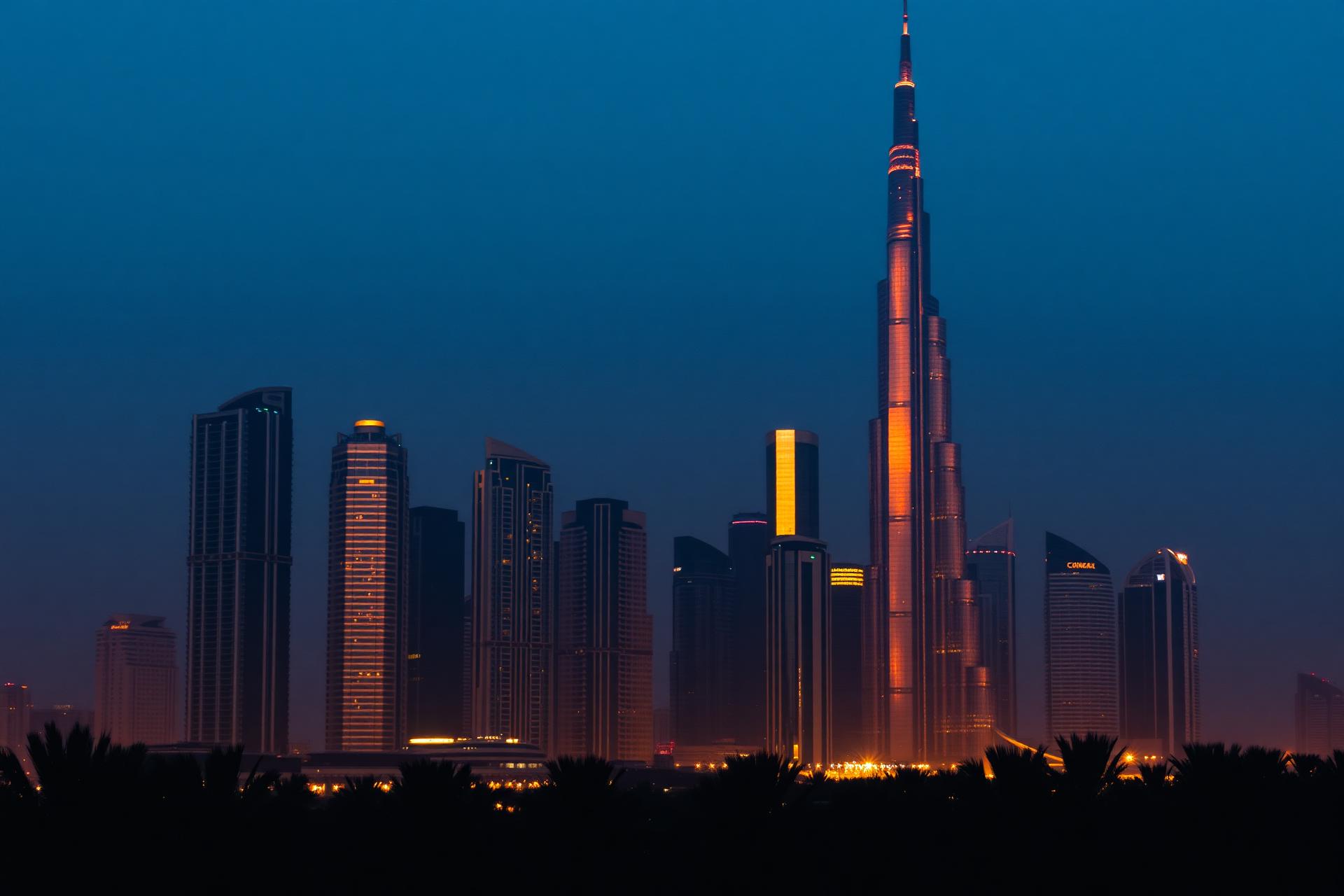 Dubai luxury skyline at golden hour